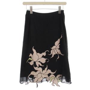 メッシュ スカート ひざ丈 花柄 1 黒 ピンク 015-120441 /G