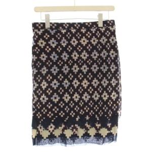 VIVIENNE TAM メッシュ タイトスカート ひざ丈 柄 スカート 1 ボルドー ネイビー 015-220912 /G