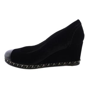 CHANEL パンプス ココマークステッチ ベロア チェーン 36C ブラック