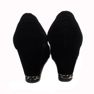 CHANEL パンプス ココマークステッチ ベロア チェーン 36C ブラック