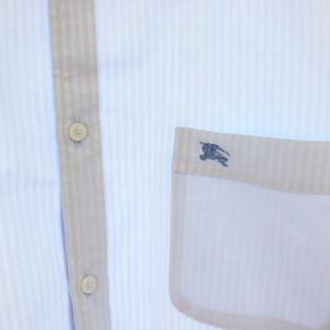 BURBERRY BLACK LABEL シャツ LL 水色 ストライプ柄 ボタンダウン 半袖 D1L14-519-22 /JP