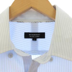 BURBERRY BLACK LABEL シャツ LL 水色 ストライプ柄 ボタンダウン 半袖 D1L14-519-22 /JP