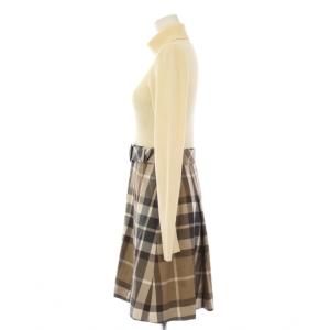 BURBERRY BLUE LABEL ワンピース ウール 36 ベージュ チェック柄 タートルネック 長袖 E1J63-895-40 /JP