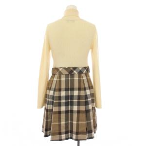 BURBERRY BLUE LABEL ワンピース ウール 36 ベージュ チェック柄 タートルネック 長袖 E1J63-895-40 /JP