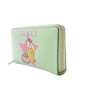 GUCCI ×ばなにゃ 長財布 ラウンドファスナー レザー グリーン 701060