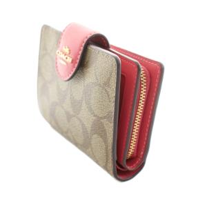 COACH ミディアム コーナー ジップ ウォレット シグネチャー キャンバス 二つ折り 財布 小銭入れあり 茶 ブラウン