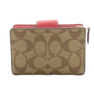 COACH ミディアム コーナー ジップ ウォレット シグネチャー キャンバス 二つ折り 財布 小銭入れあり 茶 ブラウン