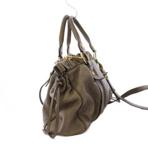 miumiu Vitello Lux ハンドバッグ 2WAY レザー ダークベージュ