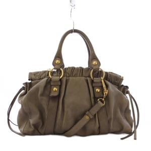 miumiu Vitello Lux ハンドバッグ 2WAY レザー ダークベージュ