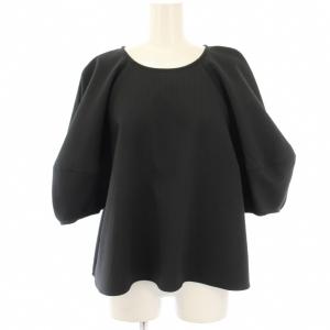 STRIPE QUILT PUFF TOPS シャツ ブラウス 1 黒 ブラック ストライプ柄 パフスリーブ