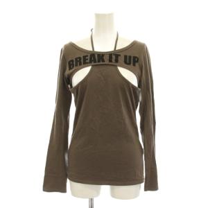 Tシャツ カットソー F 茶色 ブラウン 長袖 カットアウトデザイン ロゴプリント 2CL-7850 /YM