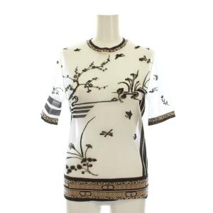 25SS Nature Pattern Sheer Knitted Crew Neck Top