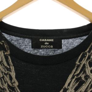 CABANE de zucca Tシャツ S 黒 ブラック 長袖 チェーンプリント 放射状モチーフ /JP