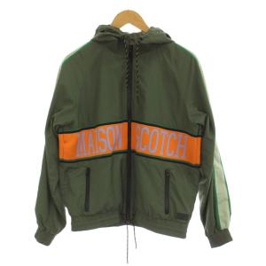 ジップアップ ジャケット ナイロン 上着 S カーキ ロゴプリント 長袖 フード付き /GP