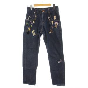 デニム ジーンズ S 紺 ネイビー 刺繍 花柄 長袖 /GP