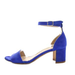 MANOLO BLAHNIK サンダル オープントゥ チャンキーヒール アンクルストラップ スエード 37 青 ブルー /YT D