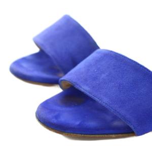 MANOLO BLAHNIK サンダル オープントゥ チャンキーヒール アンクルストラップ スエード 37 青 ブルー /YT D