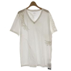 Tシャツ タグ付き XL 白 ホワイト 半袖 Vネック 羽柄プリント /AU
