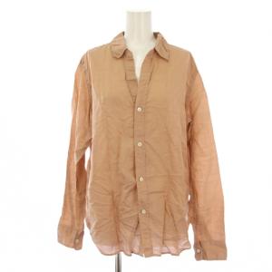 24SS Ramie Cotton ラミーコットンシャツ ブラウス 長袖 オープンカラー リネン F ピンク