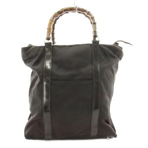 バンブーハンドル ハンドバッグ ナイロン レザー 茶 ブラウン 000・3754・0503 /AN15