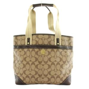 COACH シグネチャー トートバッグ ショルダーバッグ レザー PVC ベージュ 茶 ブラウン 11350 /AN38