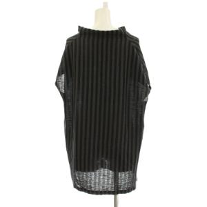 plantation カットソー M 黒 グレー ストライプ柄 袖無し タートルネック /JP