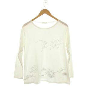 Tシャツ M 白 長袖 鳥獣戯画風プリント PL01JJ661 /JP