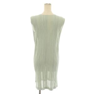 PLEATS PLEASE ISSEY MIYAKE イッセイミヤケ カットソー ブラウス ノースリーブ チュニック丈 Vネック シアー 3 ミントグリーン