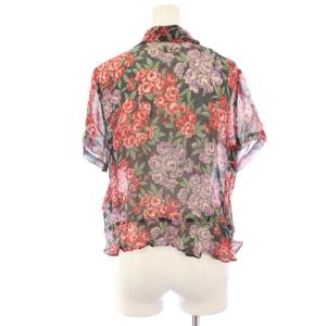 robe de chambre COMME des GARCONS AD2001 シャツ ブラウス 絹 シルク 半袖 花柄 フリル 黒 ブラック ピンク 緑 グリーン RC-B016