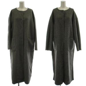 24AW リバーシブルロングコート 38 グレー 長袖 ロング丈 無地 チェック柄 24020462101030
