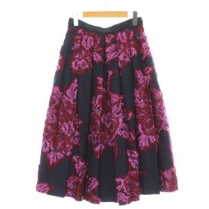 17SS スカート 38 紺 ネイビー ピンク 花柄 ロング丈 /GP