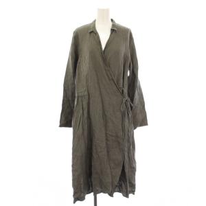 ラップワンピース カシュクール リネン 長袖 ロング カーキ 01133-1186 /TK