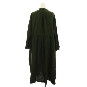 nest Robe リネンタックネックドレス ワンピース ロング F カーキ 緑 長袖 01194-1367-1 /YM