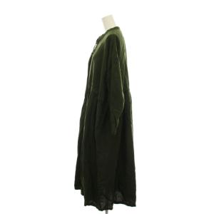 nest Robe リネンタックネックドレス ワンピース ロング F カーキ 緑 長袖 01194-1367-1 /YM