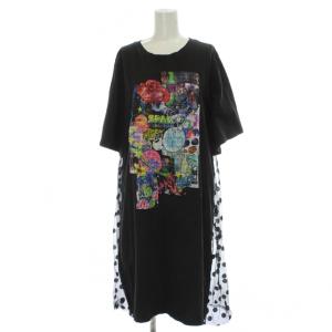 ワンピース M 黒 ブラック 半袖 プリント ドット柄 /GP