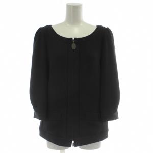 FOXEY NEW YORK セットアップ ノーカラージャケット フレアスカート 38 紺 ネイビー ラウンドネック 七分袖 フルジップアップ