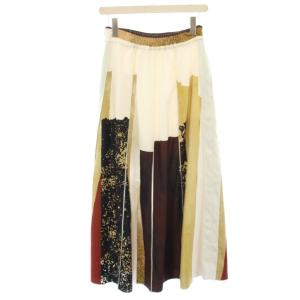 Ameri VINTAGE FUDE ART SKIRT フレアスカート マキシ ロング 総柄 M 白 ホワイト ベージュ 01920920300