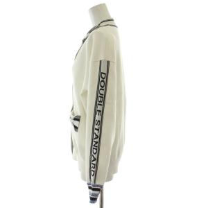DOUBLE STANDARD CLOTHING オリジナルロゴリボンニットカーディガン  36 白 ホワイト 紺 ネイビー 長袖 ロゴテープ リボンモチーフ
