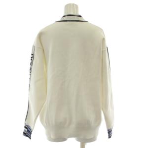 DOUBLE STANDARD CLOTHING オリジナルロゴリボンニットカーディガン  36 白 ホワイト 紺 ネイビー 長袖 ロゴテープ リボンモチーフ
