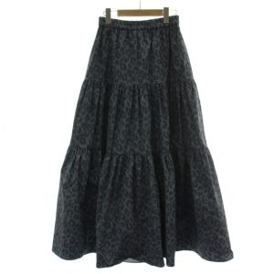 DOUBLE STANDARD CLOTHING 25SS デニムレオパードプリントティアードスカート 36 紺 ネイビー ロング丈 0202-240-251