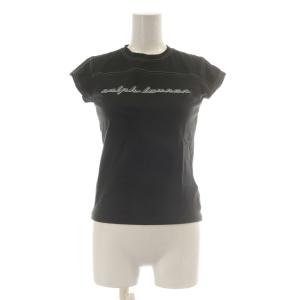 Tシャツ S 黒 ブラック フレンチスリーブ ロゴプリント ステッチデザイン /AU