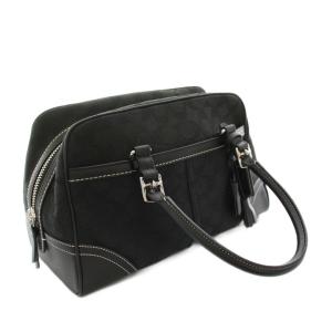 COACH ハンプトンズ シグネチャー サッチェル ハンドバッグ キャンバス レザー 黒 ブラック 8K05 /YT
