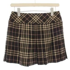 BURBERRY BLUE LABEL ミニスカート チェック柄 ラップスカート ウール 36 焦げ茶 FLF29-582-65 /G