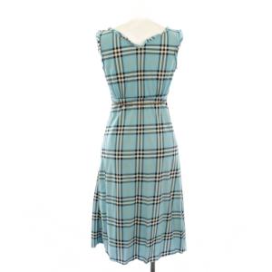 BURBERRY BLUE LABEL ワンピース ひざ丈 チェック柄 ノースリーブ ペチコート付き 36 水色 ライトブルー FM518-232