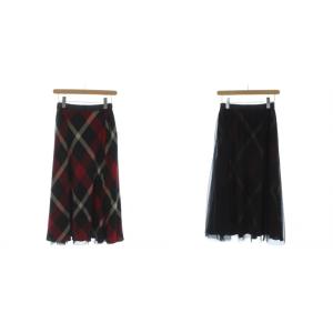 BLUE LABEL CRESTBRIDGE フレアスカート 赤 レッド 黒 ブラック チェック柄 リバーシブル ロング丈 シアー素材 /GG