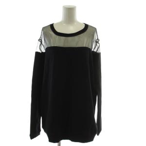 カットソー XL 黒 ブラック 長袖 ラウンドネック シースルー切替 PLETTRO /GG