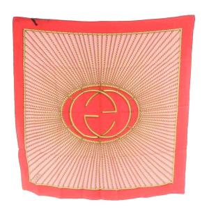 GUCCI スカーフ チェーン柄 ロゴ シルク 絹 ピンク /AN28 OH