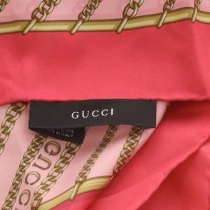GUCCI スカーフ チェーン柄 ロゴ シルク 絹 ピンク /AN28 OH
