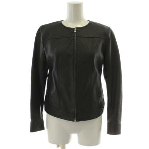 SEMI NAPPA JEAN MOTO レザージャケット 上着 S 黒 ブラック ノーカラー 長袖 フロントジップ
