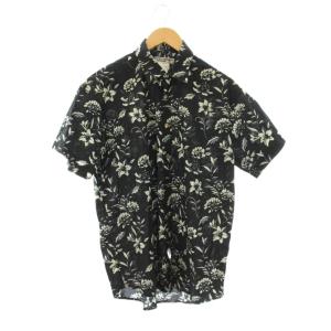 シャツ S 紺 ネイビー 花柄 半袖 開襟 /JP